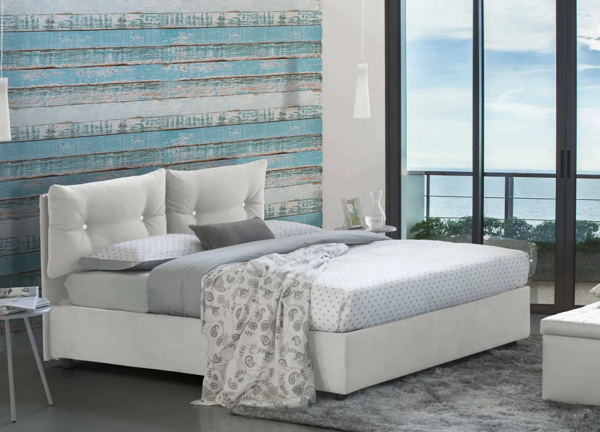 Letto matrimoniale contenitore bianco 175x215cm sfoderabile - Aris