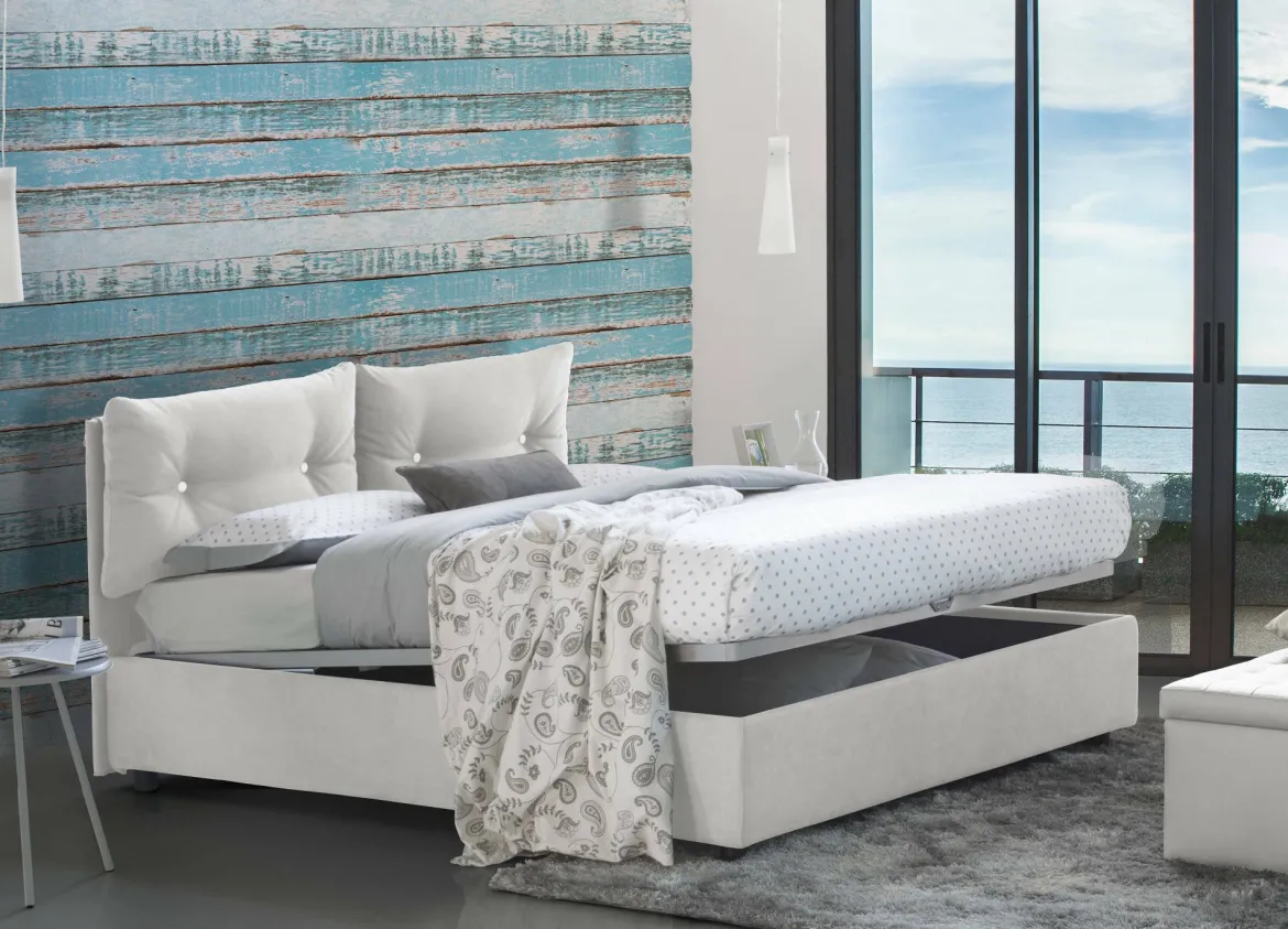 Letto matrimoniale contenitore bianco 175x215cm sfoderabile - Aris