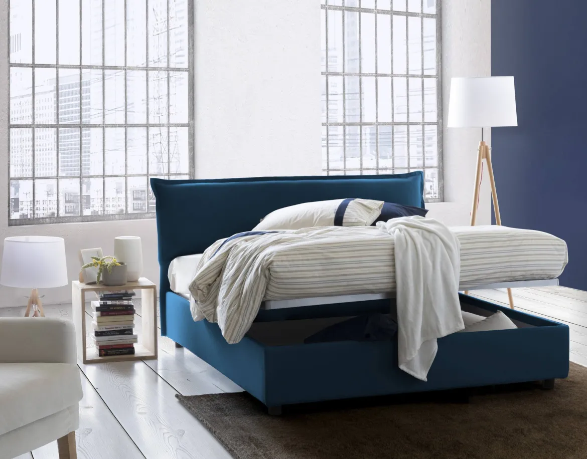 Letto matrimoniale contenitore blu 175x205cm salvaspazio - Anassimene