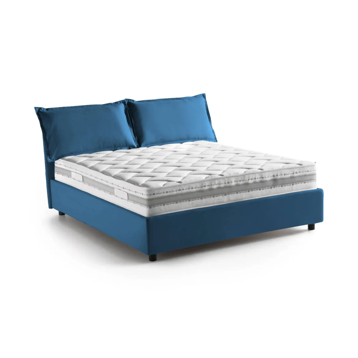 Letto matrimoniale contenitore blu 175x215cm materasso incluso - Amy