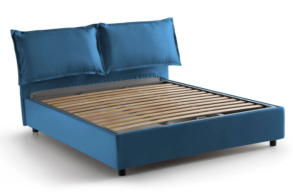 Letto matrimoniale contenitore blu 175x215cm materasso incluso - Amy