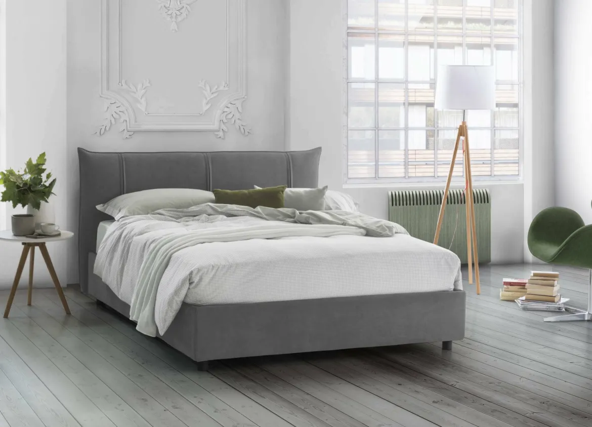 Letto matrimoniale contenitore grigio 175x215cm salvaspazio - Aishia