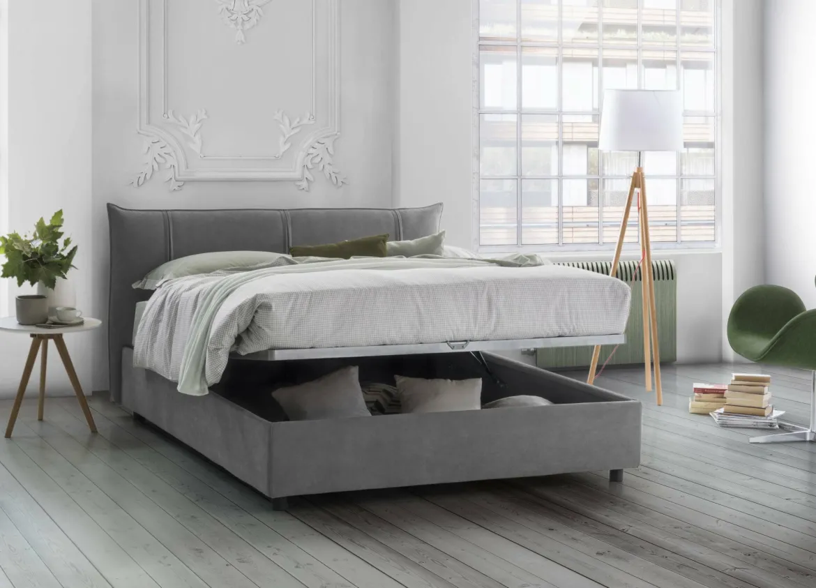 Letto matrimoniale contenitore grigio 175x215cm salvaspazio - Aishia