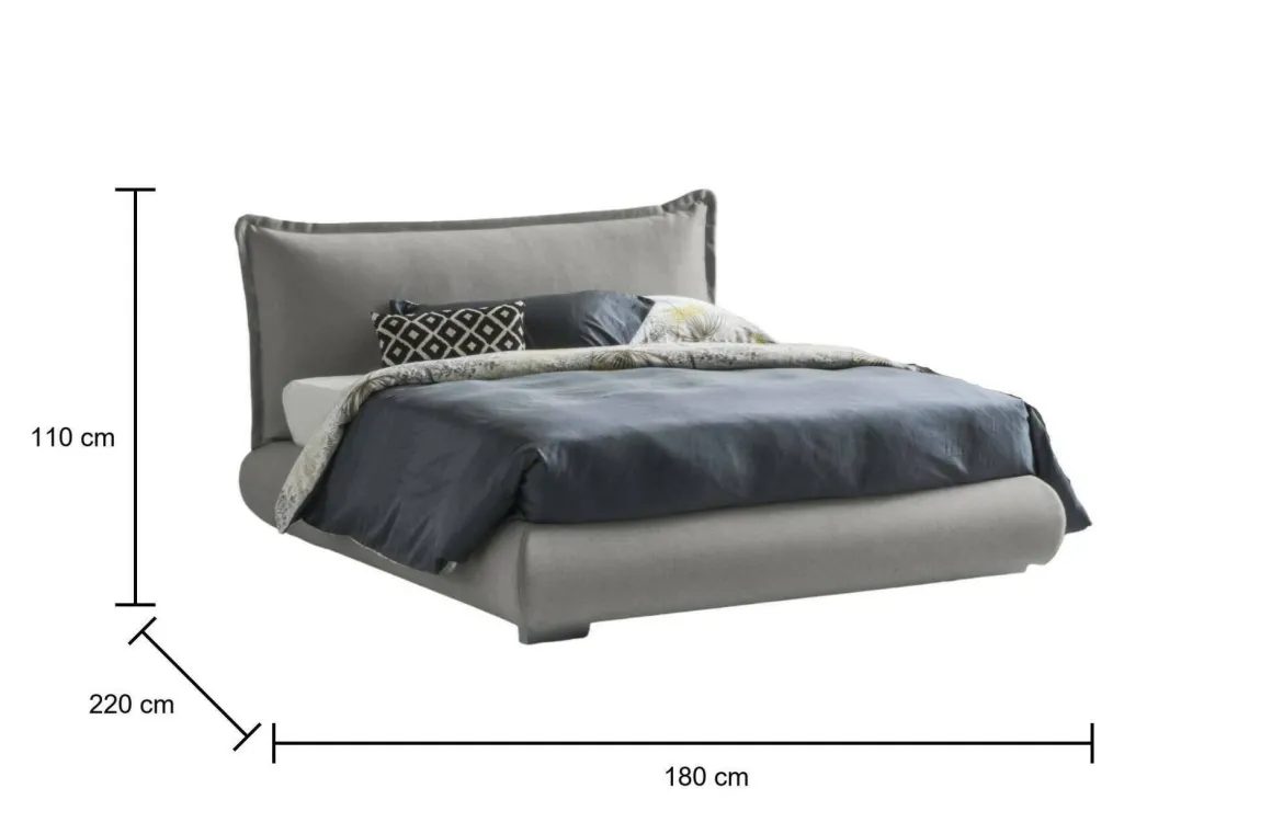 Letto matrimoniale contenitore grigio 180x220cm rivestito in tessuto - Geras
