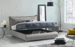 Letto matrimoniale contenitore grigio 180x220cm rivestito in tessuto - Geras