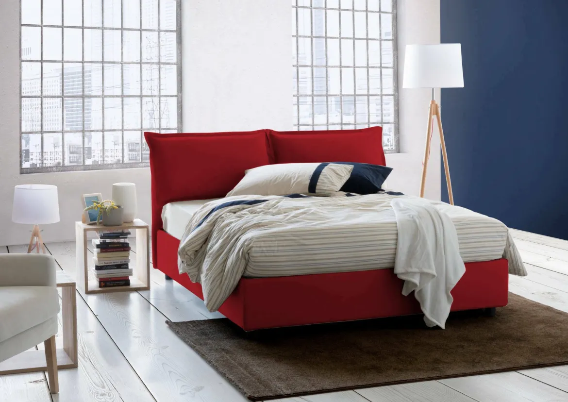 Letto matrimoniale contenitore rosso 175x205cm sfoderabile - Anjin