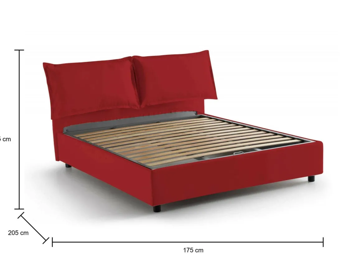 Letto matrimoniale contenitore rosso 175x205cm sfoderabile - Anjin