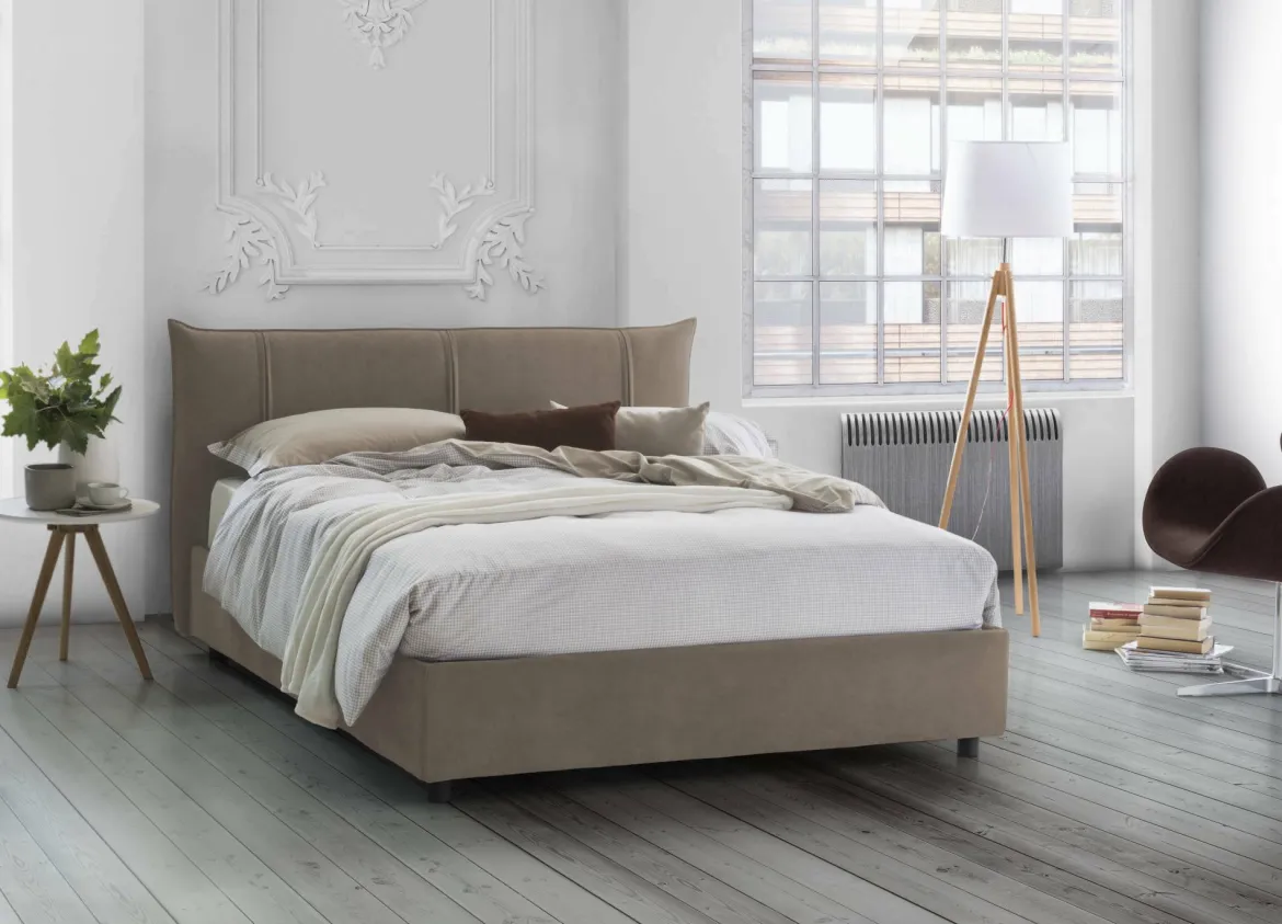 Letto matrimoniale contenitore tortora 175x205cm elegante - Akasha