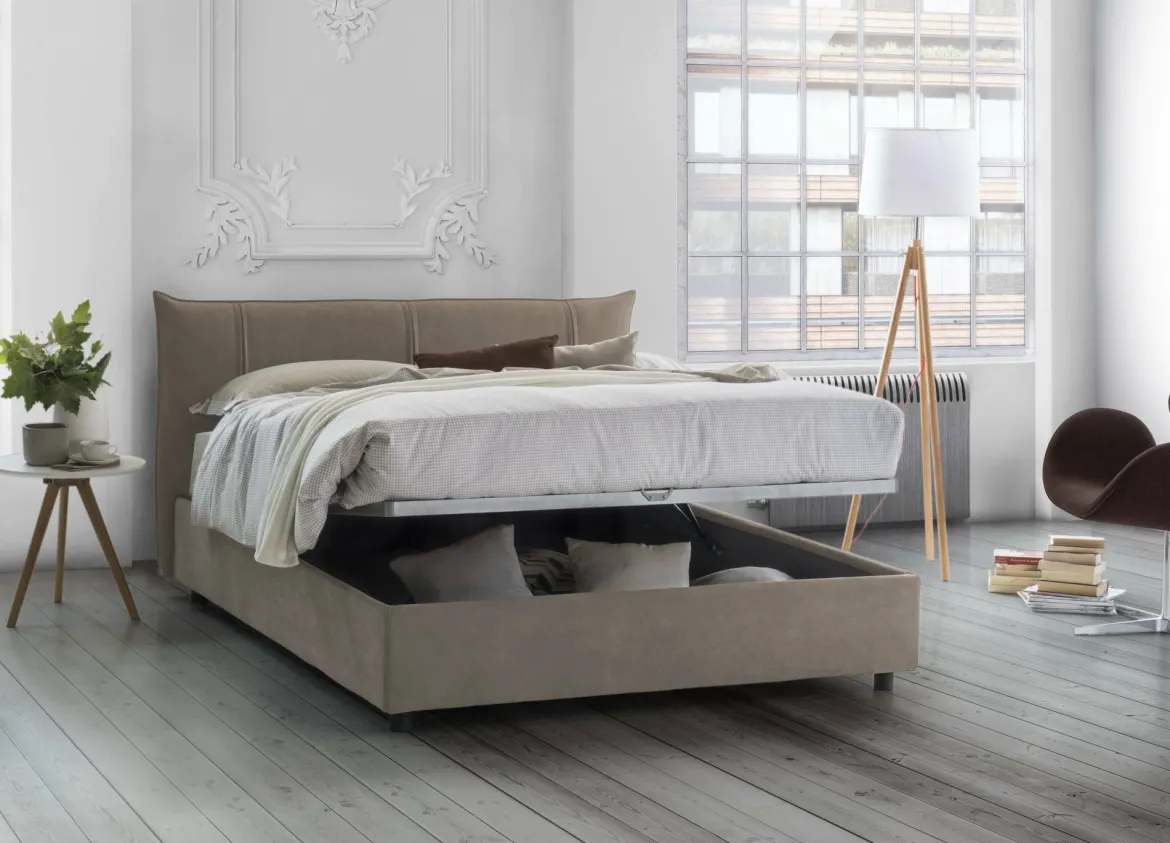 Letto matrimoniale contenitore tortora 175x205cm elegante - Akasha