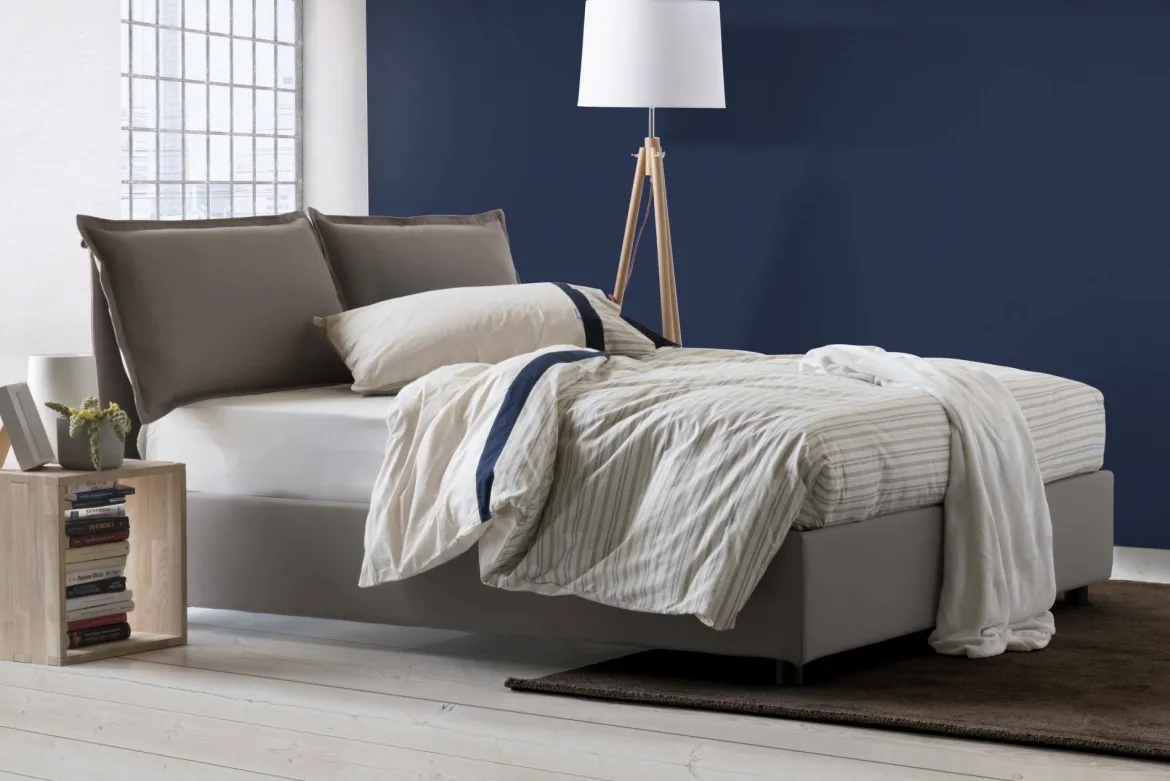 Letto matrimoniale contenitore tortora 175x205cm rivestimento in ecopelle - Hanoi