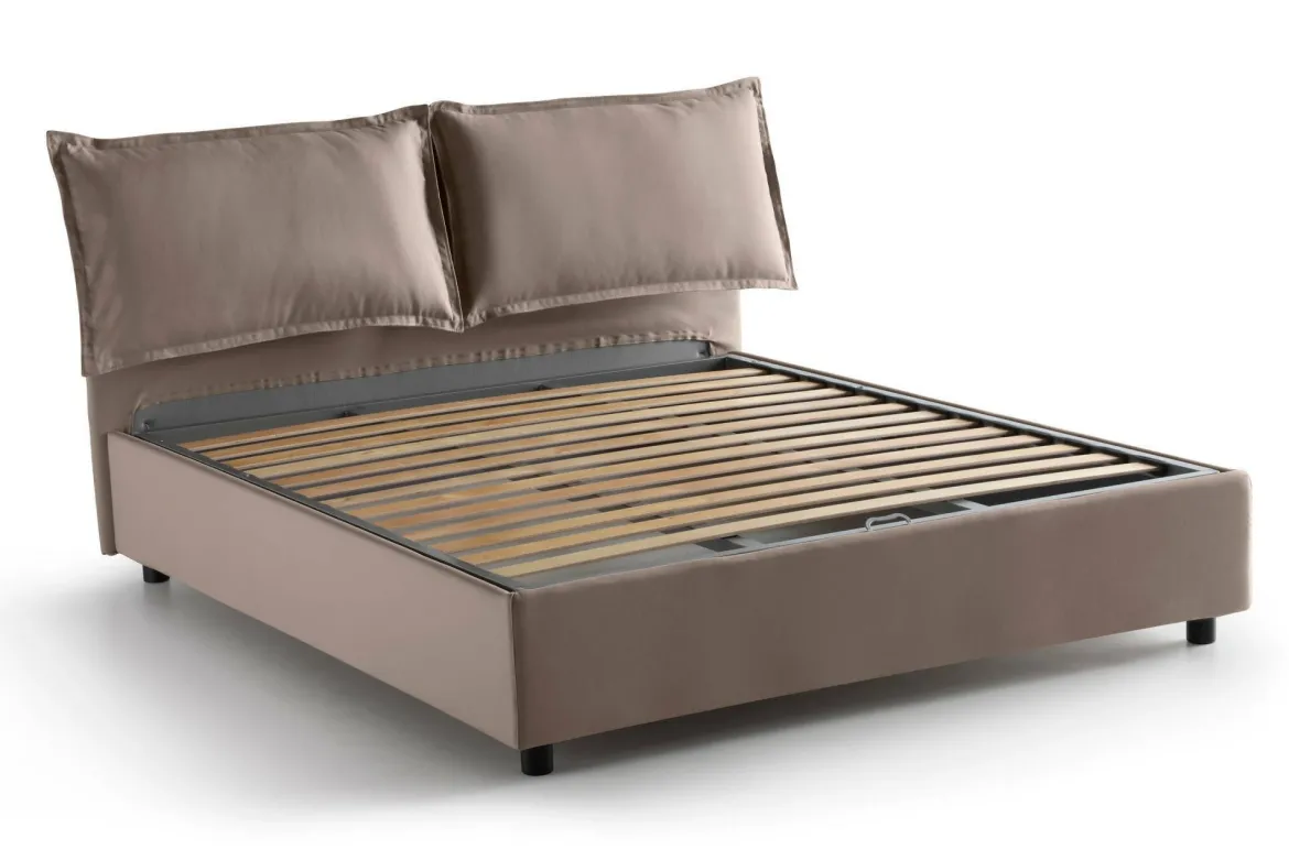 Letto matrimoniale contenitore tortora 175x215cm con materasso - Amy