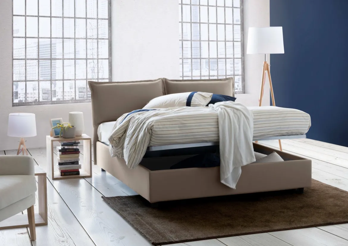 Letto matrimoniale contenitore tortora 175x215cm rivestimento in ecopelle - Aylyn