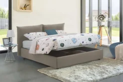 Letto matrimoniale contenitore tortora 190x215cm rivestito in tessuto - Alizarin