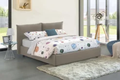 Letto matrimoniale contenitore tortora 190x225cm rivestito in tessuto - Aghineo
