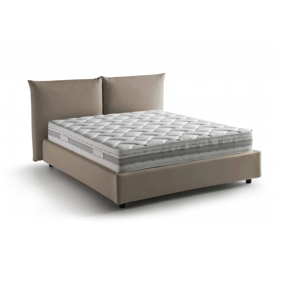 Letto matrimoniale contenitore tortora 190x225cm rivestito in tessuto - Aghineo