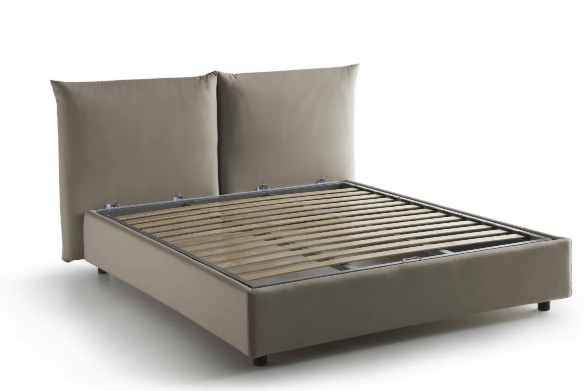 Letto matrimoniale contenitore tortora 190x225cm rivestito in tessuto - Aghineo