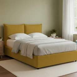 Letto Matrimoniale Giallo Ocra Sfoderabile Contenitore, Dimensione Materasso 160x190 cm - Calcio