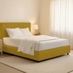 Letto Matrimoniale Giallo Ocra Sfoderabile Contenitore, Dimensione Materasso 160x190 cm - Fasanella