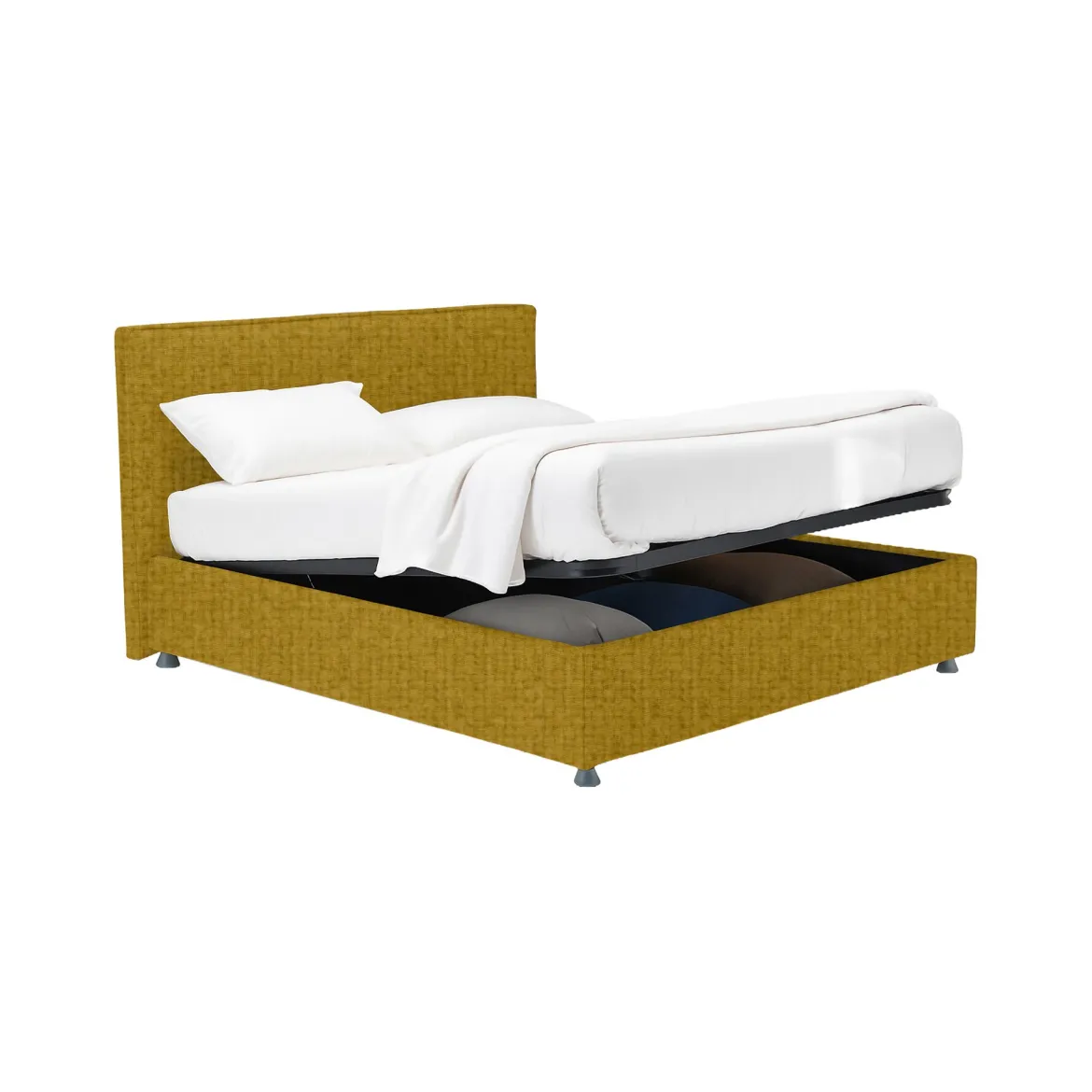 Letto Matrimoniale Giallo Ocra Sfoderabile Contenitore, Dimensione Materasso 160x190 cm - Fasanella