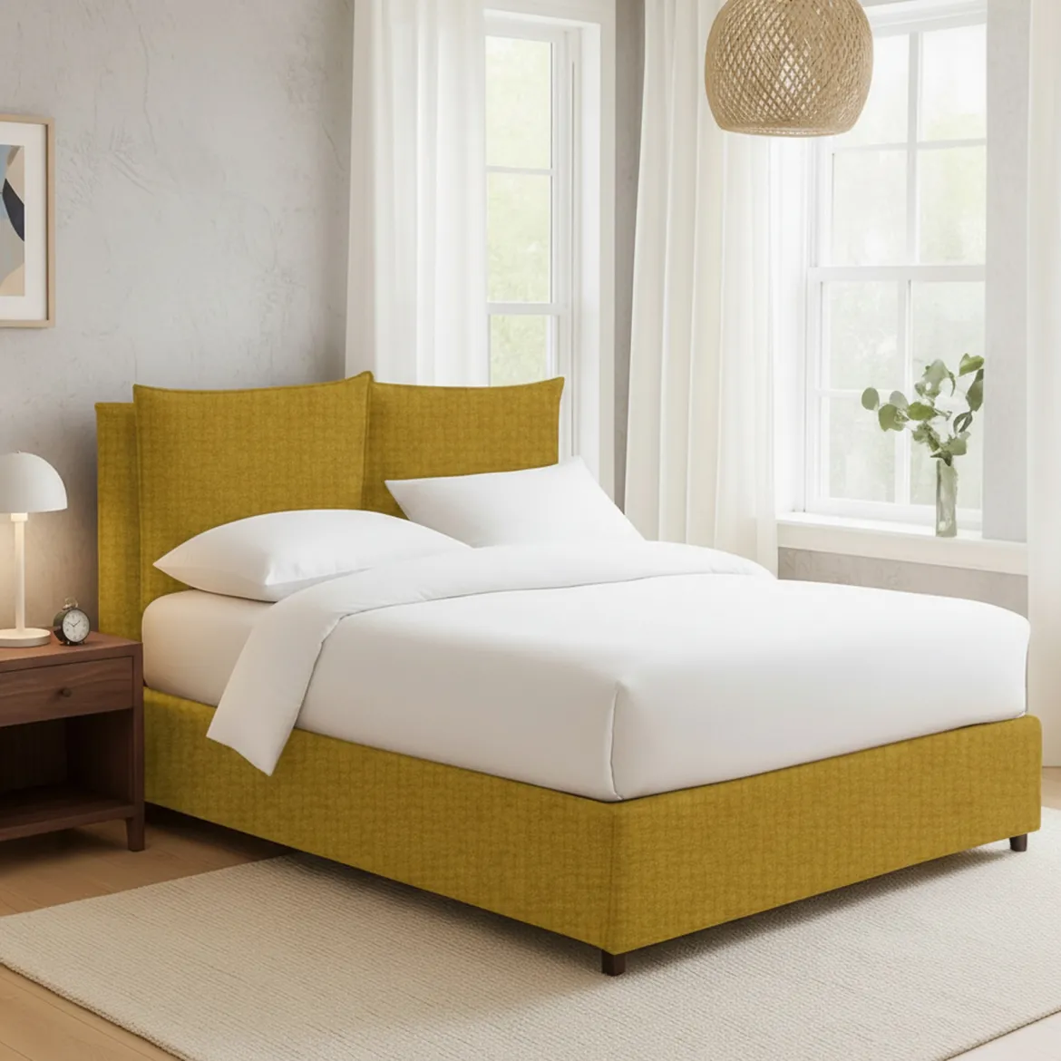 Letto Matrimoniale Giallo Ocra Sfoderabile Contenitore, Dimensione Materasso 160x190 cm - Soliera