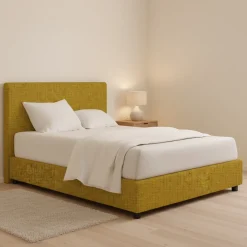 Letto Matrimoniale Giallo Ocra Sfoderabile Contenitore, Dimensione Materasso 160x200 cm - Lenta