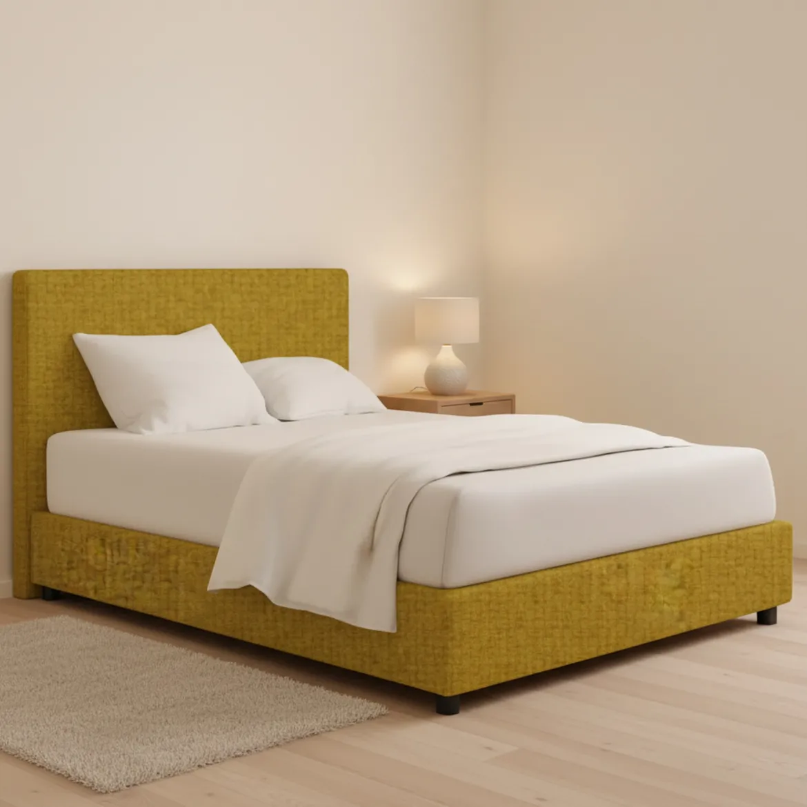 Letto Matrimoniale Giallo Ocra Sfoderabile Contenitore, Dimensione Materasso 160x200 cm - Lenta