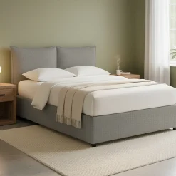 Letto Matrimoniale Grigio Cenere Sfoderabile Contenitore, Dimensione Materasso 160x190 cm - Calcio