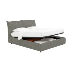 Letto Matrimoniale Grigio Cenere Sfoderabile Contenitore, Dimensione Materasso 160x190 cm - Calcio