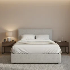 Letto Matrimoniale Grigio Chiaro Sfoderabile Contenitore, Dimensione Materasso 160x190 cm - Fasanella