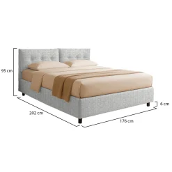 Letto Matrimoniale Grigio Chiaro Sfoderabile Contenitore, Dimensione Materasso 160x190 cm - Levice