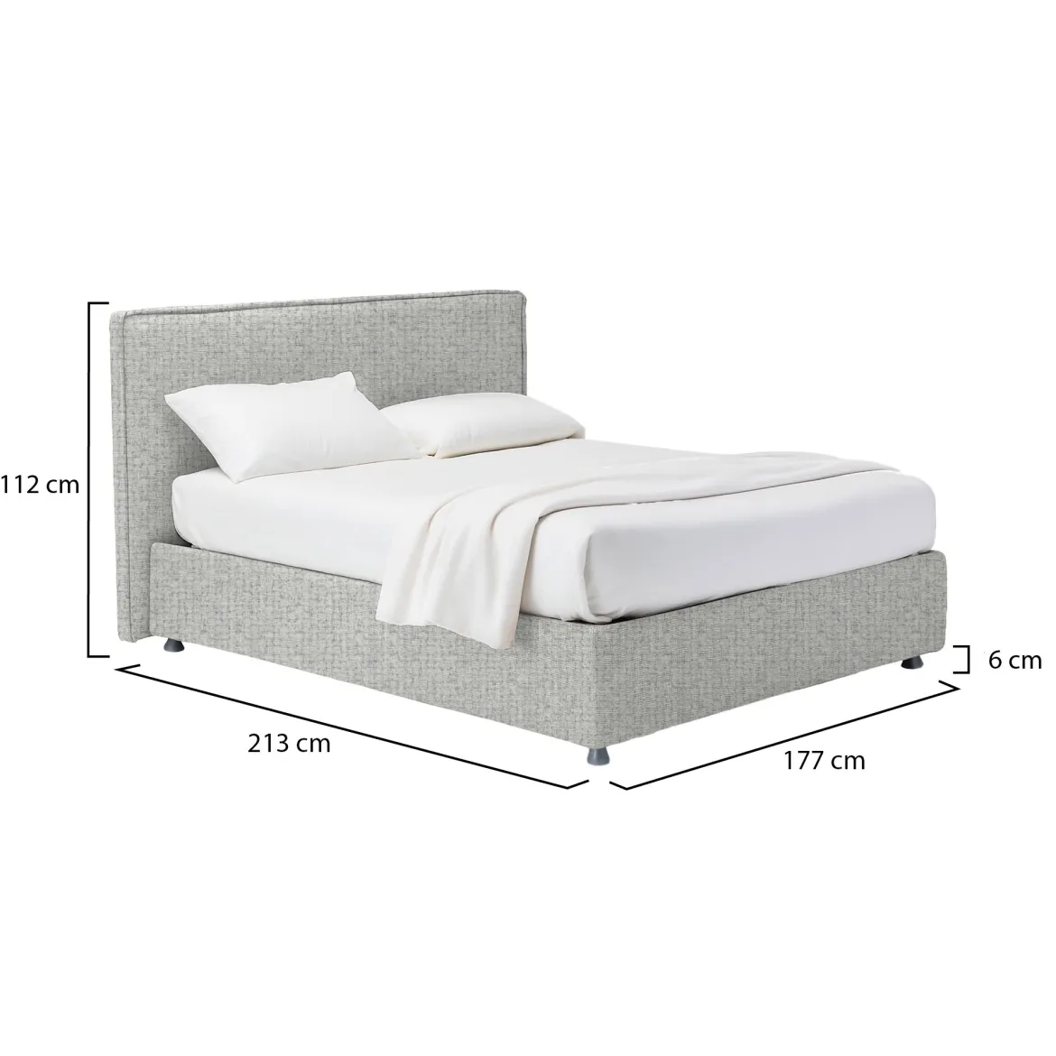 Letto Matrimoniale Grigio Chiaro Sfoderabile Contenitore, Dimensione Materasso 160x200 cm - Melilli