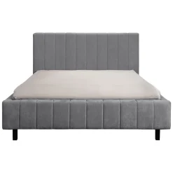 Letto Matrimoniale Grigio Dimensione Materasso 160x200 cm Testiera e Giroletto Imbottiti, Imbottito - Exmouth