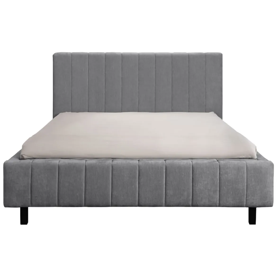 Letto Matrimoniale Grigio Dimensione Materasso 160x200 cm Testiera e Giroletto Imbottiti, Imbottito - Exmouth