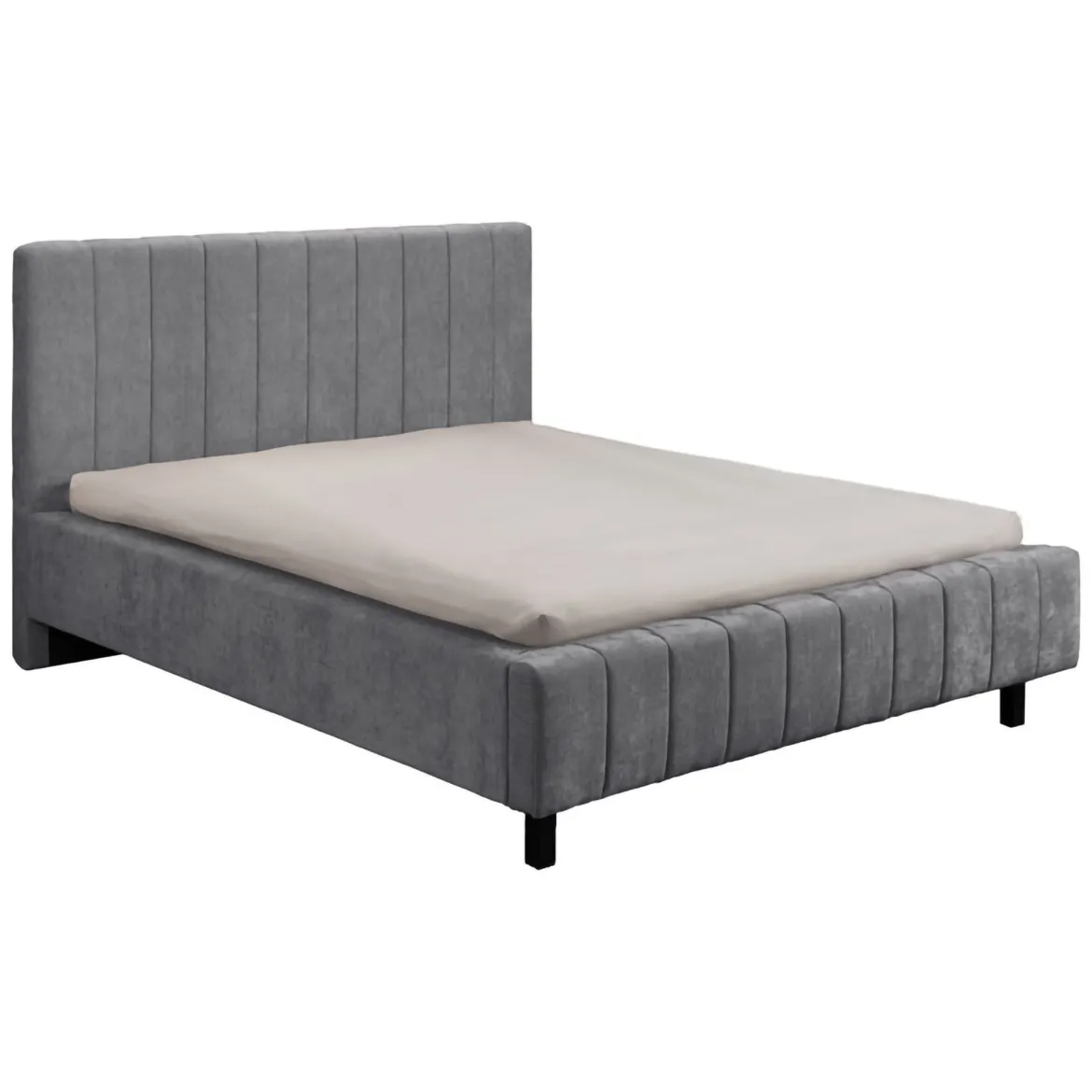 Letto Matrimoniale Grigio Dimensione Materasso 160x200 cm Testiera e Giroletto Imbottiti, Imbottito - Exmouth