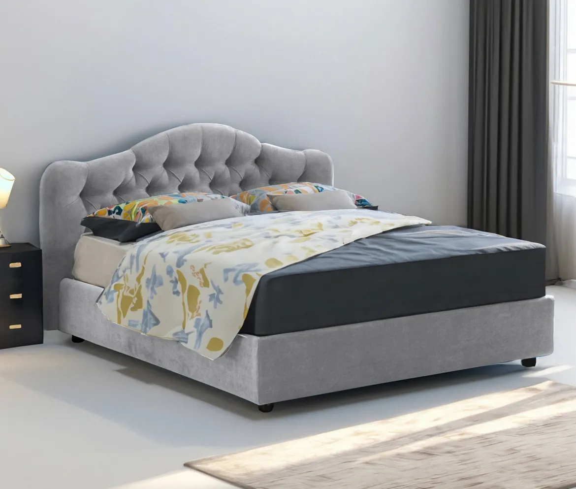 Letto Matrimoniale Grigio Materasso Incluso Sfoderabile, Contenitore Made in Italy - Alfer