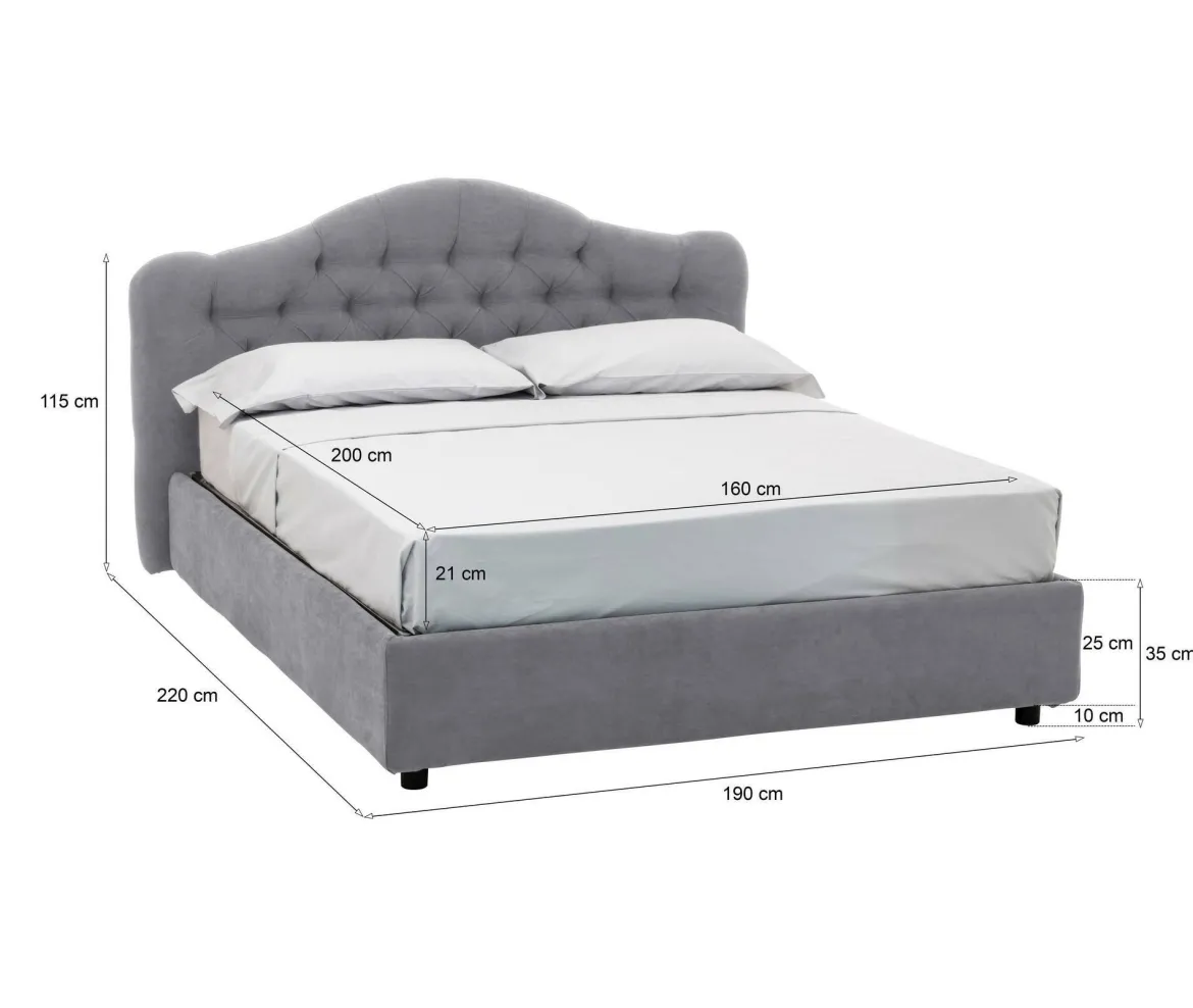 Letto Matrimoniale Grigio Materasso Incluso Sfoderabile, Contenitore Made in Italy - Alfer