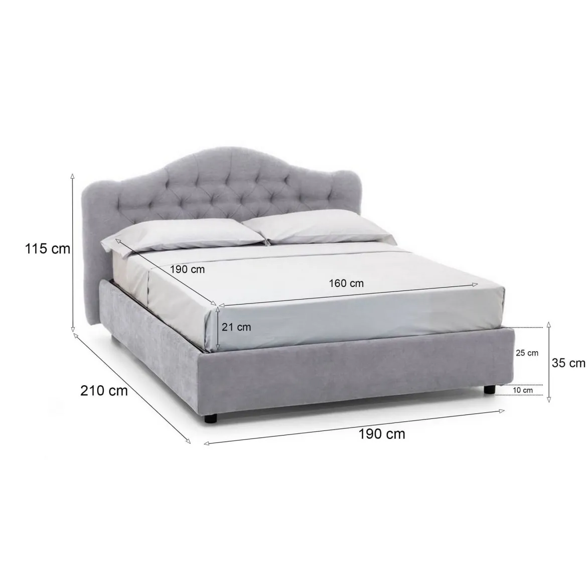 Letto Matrimoniale Grigio Materasso Incluso Sfoderabile, Contenitore Made in Italy - Annus