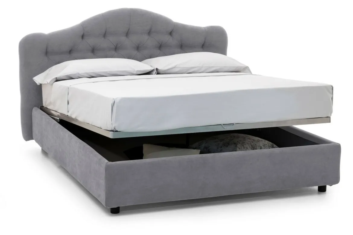 Letto Matrimoniale Grigio Materasso Incluso Sfoderabile, Contenitore Made in Italy - Annus