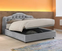 Letto Matrimoniale Grigio Materasso Incluso Sfoderabile, Contenitore Made in Italy - Annus