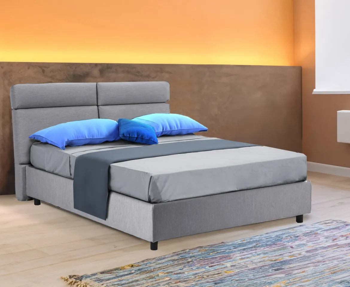 Letto Matrimoniale Grigio Materasso Incluso Sfoderabile, Contenitore Made in Italy - Bedero