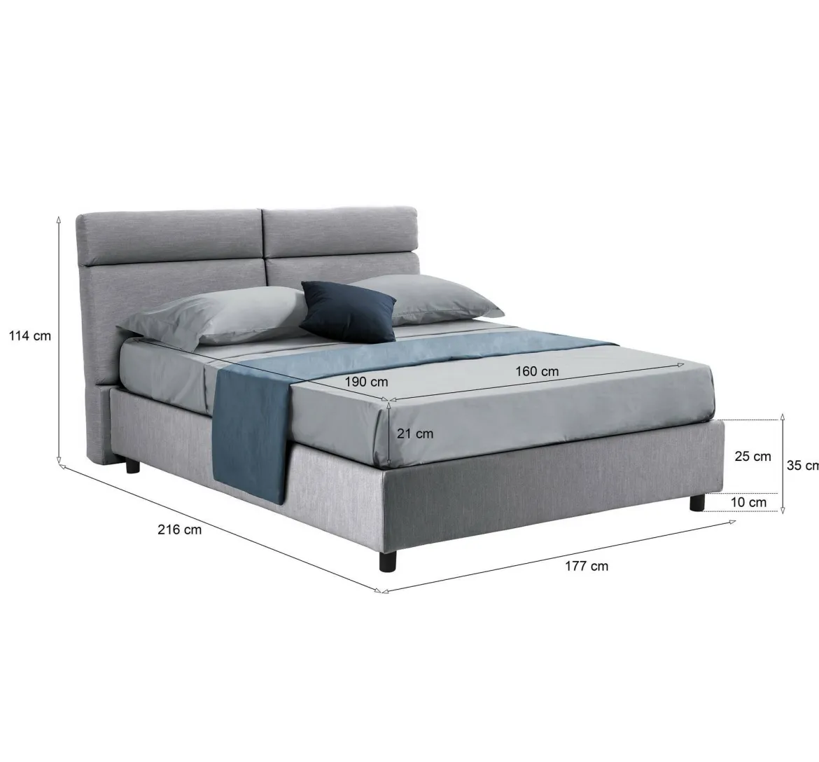 Letto Matrimoniale Grigio Materasso Incluso Sfoderabile, Contenitore Made in Italy - Bedero