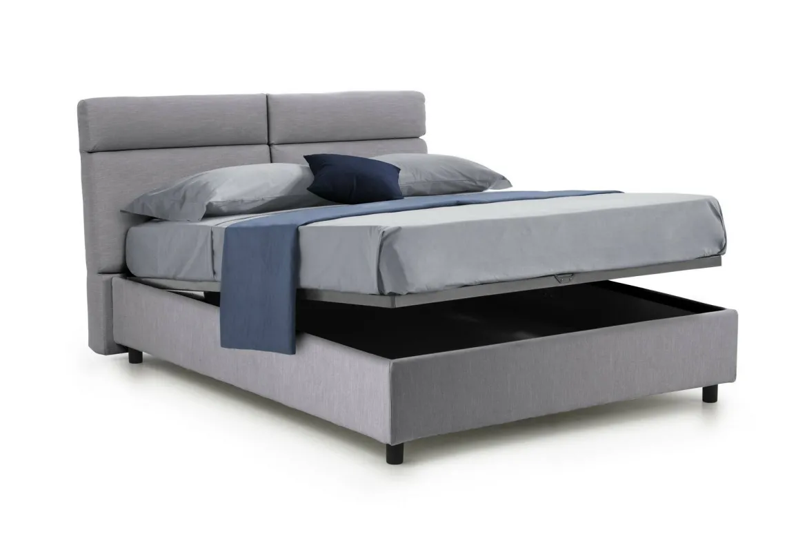 Letto Matrimoniale Grigio Materasso Incluso Sfoderabile, Contenitore Made in Italy - Bedero