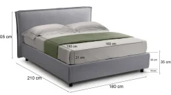Letto Matrimoniale Grigio Materasso Incluso Sfoderabile, Contenitore Made in Italy - Bruzolo