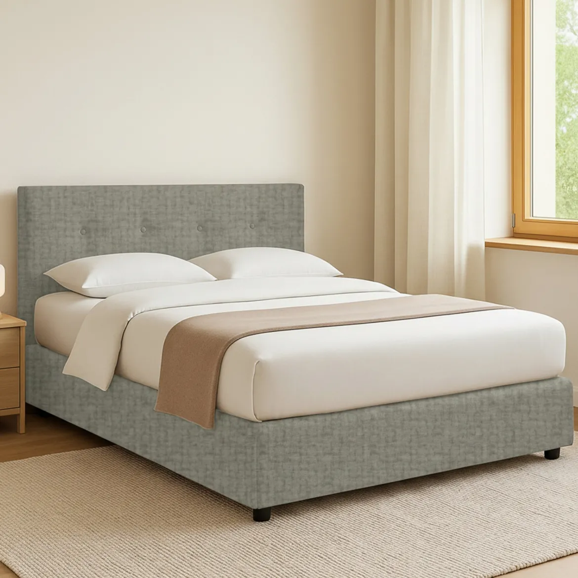 Letto Matrimoniale Grigio Sabbia Sfoderabile Contenitore, Dimensione Materasso 160x190 cm Made in Italy - Colere