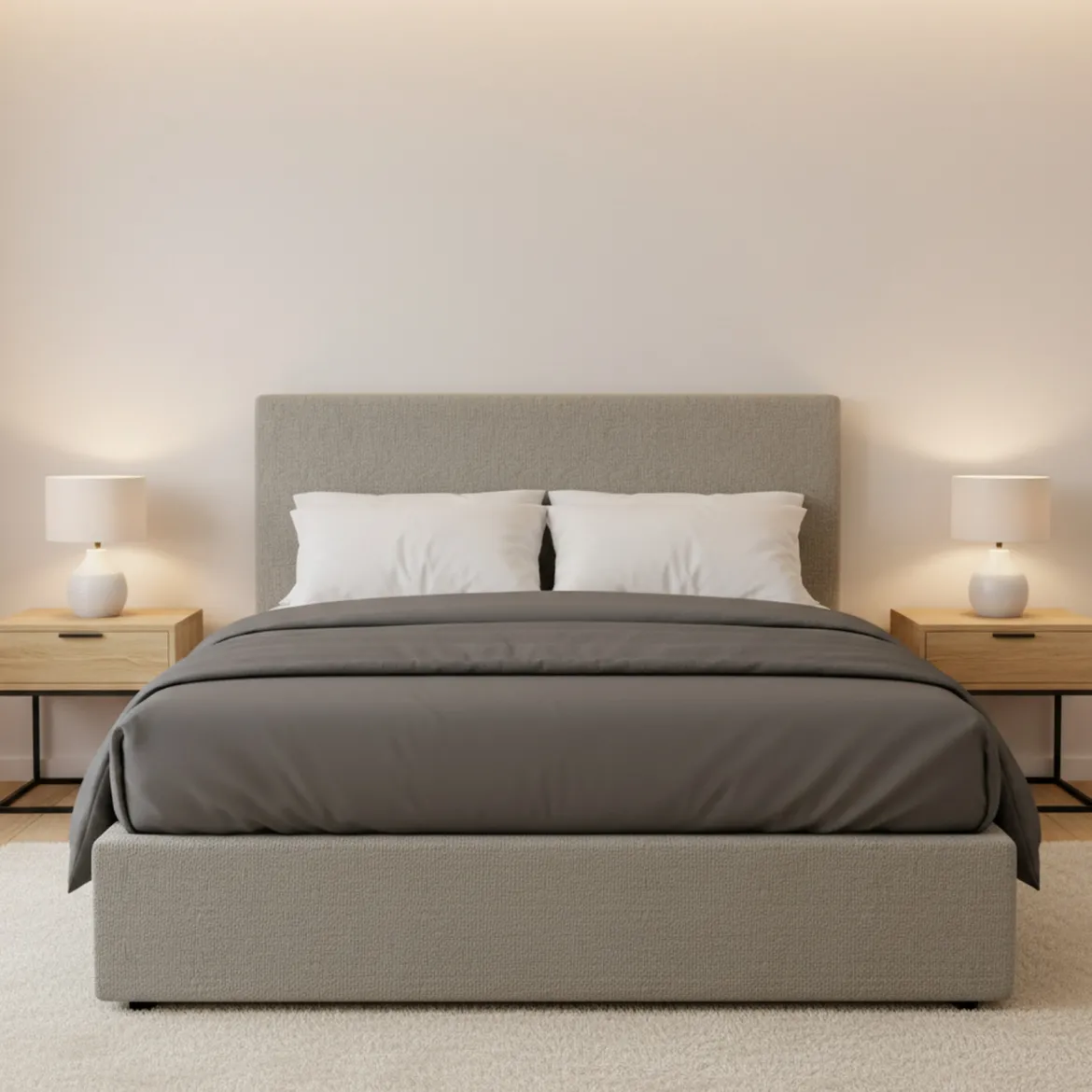 Letto Matrimoniale Grigio Sabbia Sfoderabile Contenitore, Dimensione Materasso 160x190 cm Made in Italy - Lioni