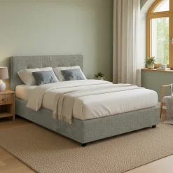 Letto Matrimoniale Grigio Sabbia Sfoderabile Contenitore, Dimensione Materasso 160x200 cm Made in Italy - Orgiano