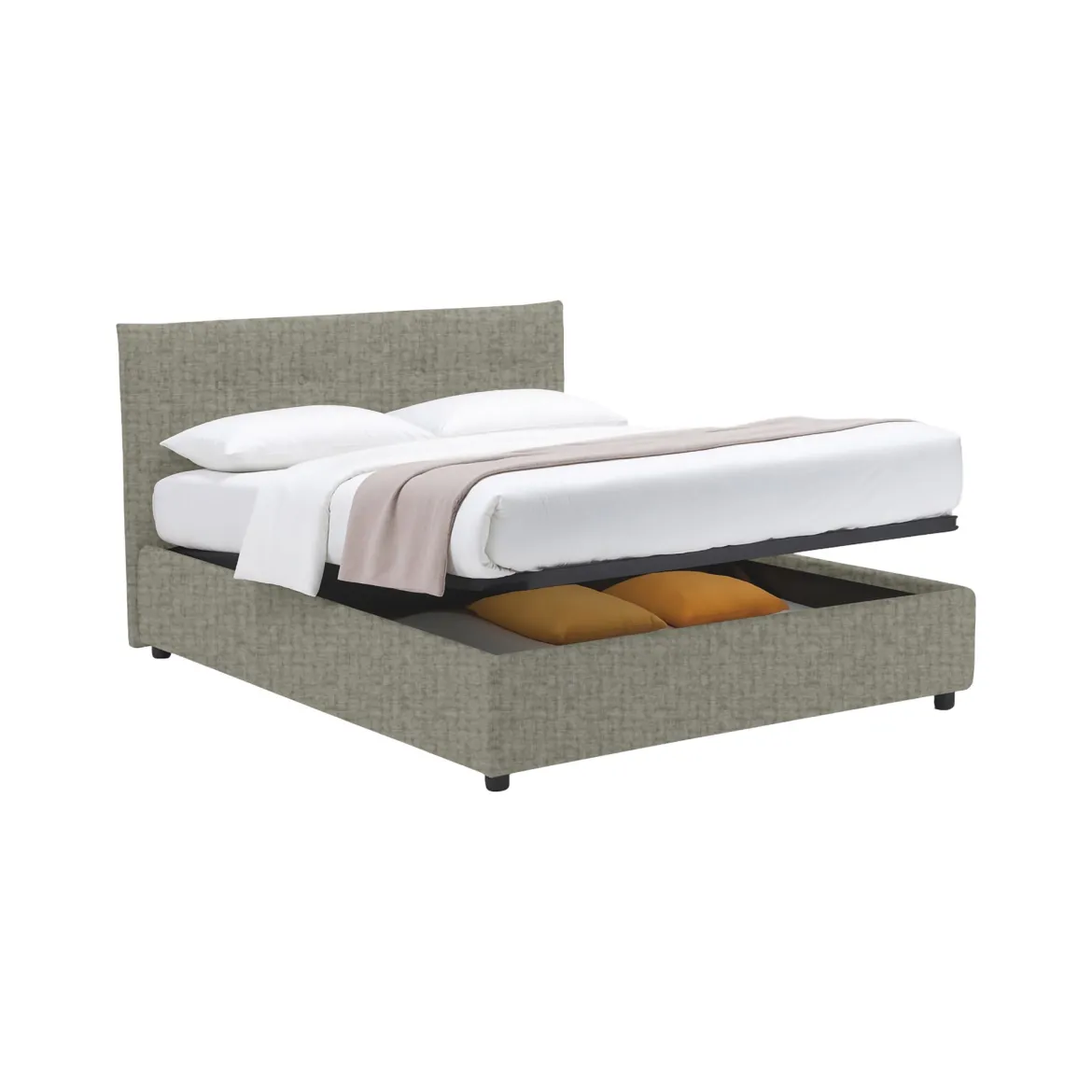 Letto Matrimoniale Grigio Sabbia Sfoderabile Contenitore, Dimensione Materasso 160x200 cm Made in Italy - Orgiano