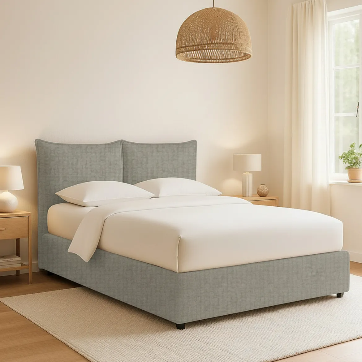 Letto Matrimoniale Grigio Sabbia Sfoderabile Contenitore, Dimensione Materasso 160x200 cm Made in Italy - Orino