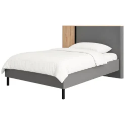 Letto Matrimoniale Grigio Scuro Marrone Rovere Dimensione Materasso 180x200 cm Peso Supportato 200 kg, Matrimoniale - Banff