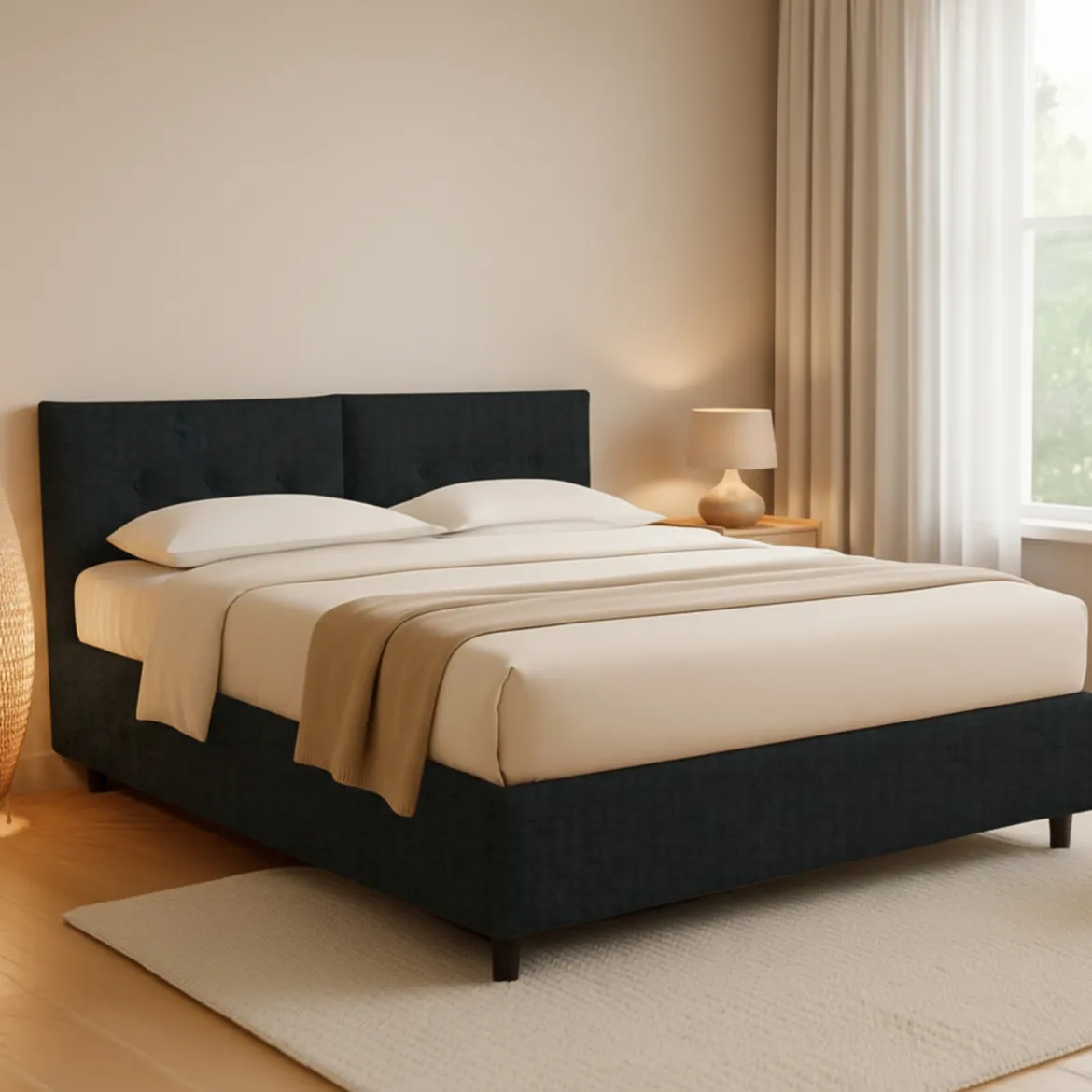 Letto Matrimoniale Grigio Scuro Sfoderabile Contenitore, Dimensione Materasso 160x190 cm - Lioni